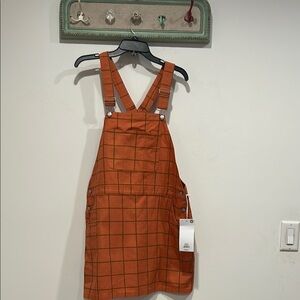 Obey Estate Overall Dress Cotton Blend Denim Window Pane Print Checkered mini